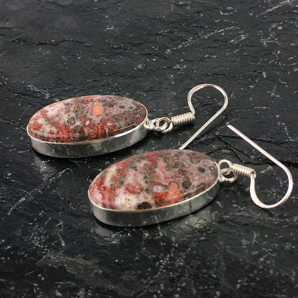 New Jasper Stone Hook Dangle Silver Earrings - Picture 5 of 9